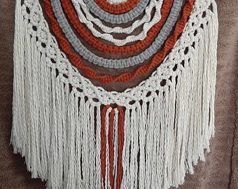 Beige, Rust & Grey Mandala Macrame Wall Hanging