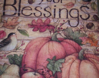 FALL PUMPKIN Count Your Blessings Hand Quilted Wall Hanging *Free Shipping*