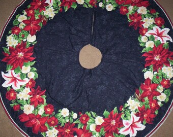 Hand Quilted Poinsettia Christmas Tree Skirt