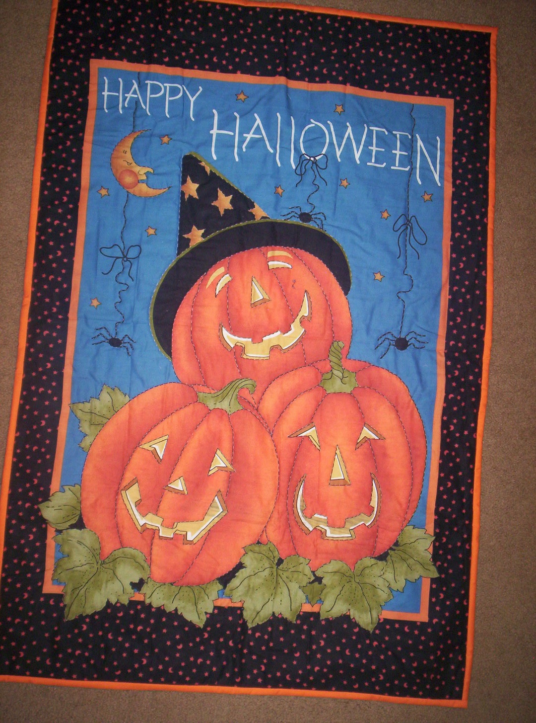 Hand Quilted Happy Halloween Fall Pumpkin Wall Hanging *free Shipping ...