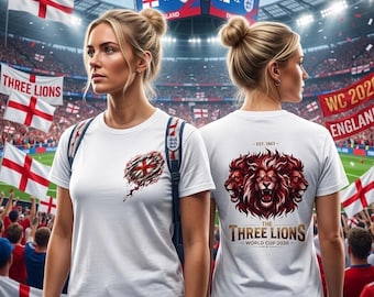 England World Cup 2026 T-Shirt - The Three Lions Graphic Tee - English Heritage Lion Design - Red & White worldcup 26 - Football Fan Gift
