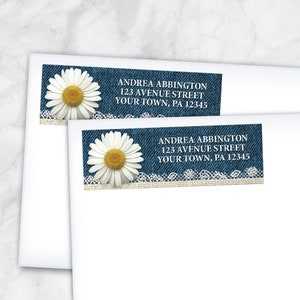 Daisy Address Labels, Burlap and Lace Denim Printed Return Address Labels image 1