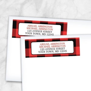 Buffalo Plaid Address Labels, red black check pattern Printed Return Address Labels image 1