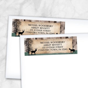 Rustic Woodsy Deer Address Labels, Outdoorsy Winter Trees and Deer design, Woodsy Address Labels Printed image 1