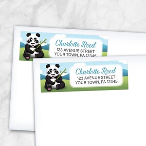 Cute Panda Address Labels, Bamboo and Mountain Scene - Printed Return ...