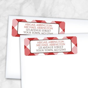 Red Gingham Address Labels, check pattern in red and white Printed Return Address Labels image 1