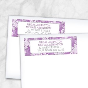 Purple Winter Address Labels, snowflake pattern in purple white Printed Return Address Labels image 1
