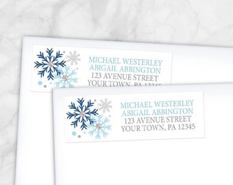 Winter Address Labels, Blue Silver Snowflake design on white - Printed