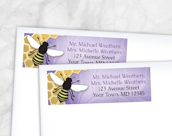 Purple Honeycomb Bee Address Labels, golden honeycomb bee return address labels - Printed