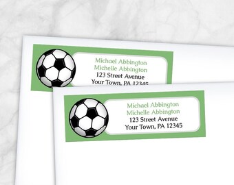 Green Soccer Ball Address Labels - 3" x 1" Printed Address Labels