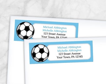 Blue Soccer Ball Address Labels - 3" x 1" Printed Address Labels