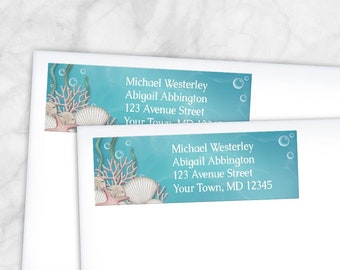 Under the Sea Return Address Labels, whimsical underwater or aquarium design - Printed Address Labels