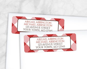 Red Gingham Address Labels, check pattern in red and white - Printed Return Address Labels