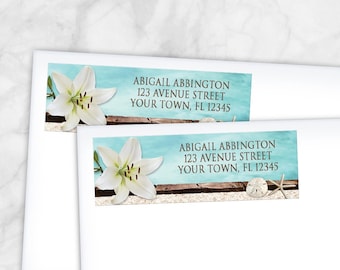 Beach Address Labels, Lily Seashells Sand Teal - destination summer tropical - Printed