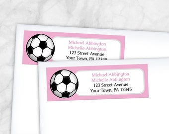 Pink Soccer Ball Address Labels - 3" x 1" Printed Address Labels