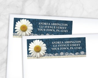 Daisy Address Labels, Burlap and Lace Denim - Printed Return Address Labels