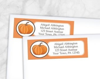 Orange Pumpkin Address Labels for fall autumn Thanksgiving - 3" x 1" Printed return address labels