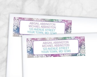Rainbow Winter Address Labels, colorful rainbow snowflake pattern - Printed Return Address Labels