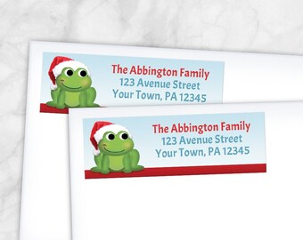 Frog Christmas Address Labels, cute santa hat frog - Printed Return Address Labels