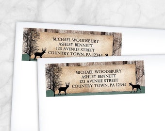 Rustic Woodsy Deer Address Labels, Outdoorsy Winter Trees and Deer design, Woodsy Address Labels - Printed