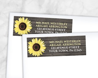 Sunflower Address Labels, Rustic Wood - floral design in yellow and brown, rustic address labels, sunflower return address labels - Printed