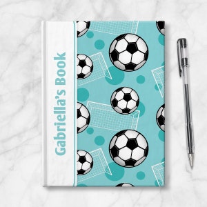 Teal Soccer Personalized Journal 5x7 lined paper or blank paper, Printed Hardcover Journal or Sketchbook image 1