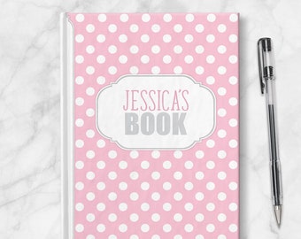 Pink Polka Dot Personalized Journal - 5x7 lined paper or blank paper, Printed Hardcover Journal or Sketchbook
