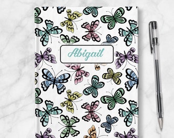 Butterflies Personalized Journal, pretty butterfly gift - 5x7 lined paper or blank paper, Printed Hardcover Journal or Sketchbook