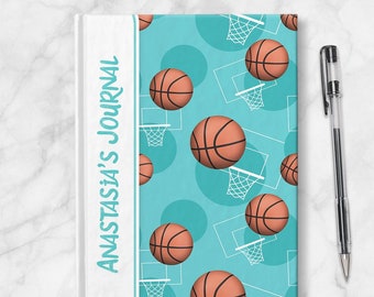 Teal Basketball Personalized Journal - 5x7 lined paper or blank paper, Printed Hardcover Journal or Sketchbook