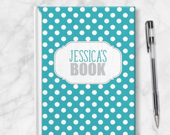 Turquoise Polka Dot Personalized Journal - 5x7 lined paper or blank paper, Printed Hardcover Journal or Sketchbook