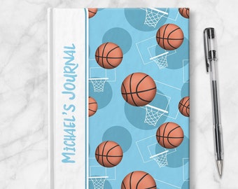 Light Blue Basketball Personalized Journal - 5x7 lined paper or blank paper, Printed Hardcover Journal or Sketchbook