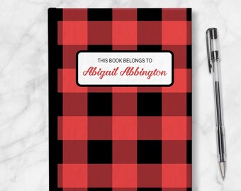 Personalized Buffalo Plaid Journal, red black buffalo check pattern, 5x7 lined paper or blank paper, Printed Hardcover Journal or Sketchbook