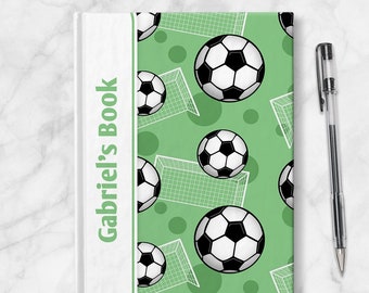 Green Soccer Personalized Journal - 5x7 lined paper or blank paper, Printed Hardcover Journal or Sketchbook