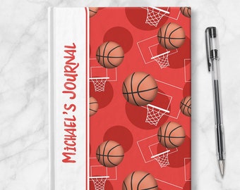 Red Basketball Personalized Journal - 5x7 lined paper or blank paper, Printed Hardcover Journal or Sketchbook