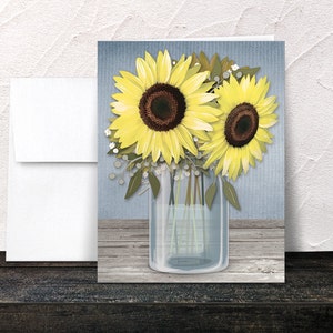 Rustic Sunflower Note Cards, Blue Mason Jar Floral Printed image 2