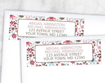 Summer Address Labels, blue berry pink brown floral - Printed Return Address Labels