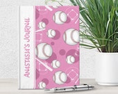 Pink Baseball Personalized Journal - 5x7 lined paper - Sports Themed Baseball Pattern over Pink - Printed Hardcover Journal