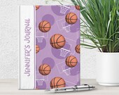 Purple Basketball Personalized Journal - 5x7 lined paper - Sports Themed Basketball Pattern over Purple - Printed Hardcover Journal