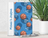 Blue Basketball Personalized Journal - 5x7 lined paper - Sports Themed Basketball Pattern over Blue - Printed Hardcover Journal