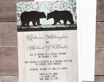 rustic bear wedding invitations