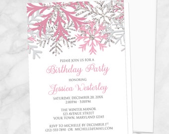 winter onederland invitations pink silver snowflakes winter etsy