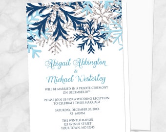 snowflake winter wedding invitations navy aqua blue and etsy