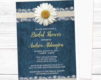 daisy wedding invitations burlap lace rustic country yellow etsy