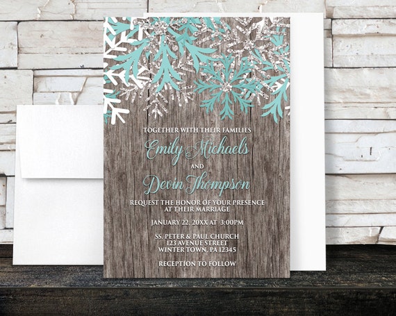 Rustic Winter Wedding Invitations Teal Rustic Country Winter Etsy