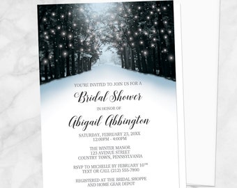 Winter Tree Lights Bridal Shower Invitations - Snowy Road - Blue Black Grey, Winter Wonderland - Winter Shower Invites - Printed Invitations