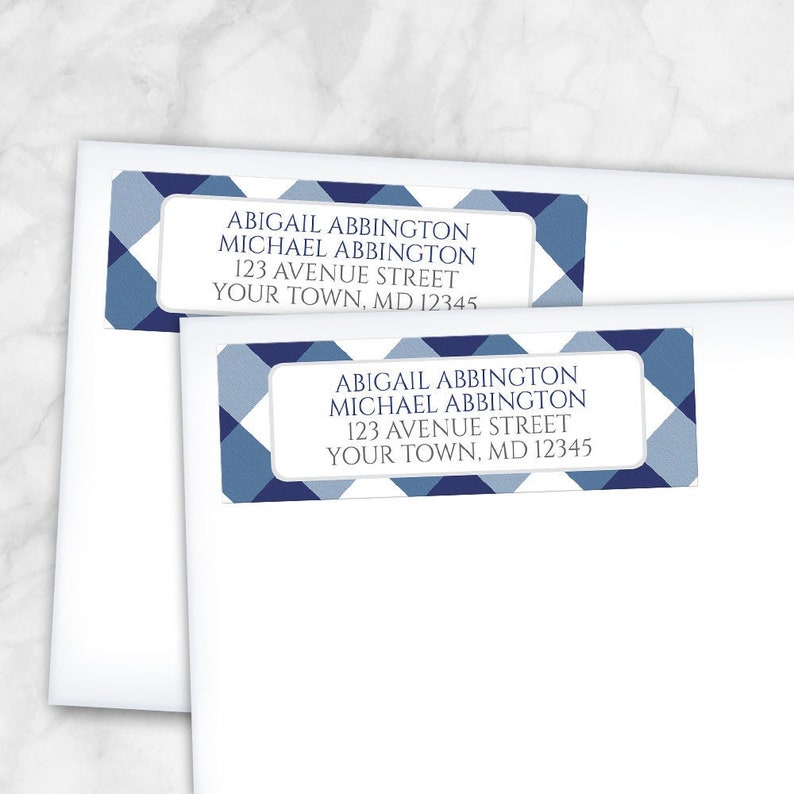 Navy Blue Gingham Address Labels, check pattern in navy blue and white Printed Return Address Labels image 1