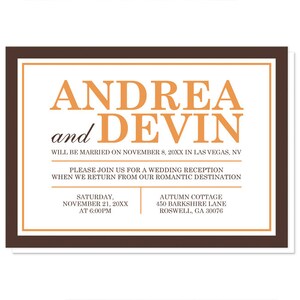 Brown Orange Autumn Reception Only Invitations and RSVP Post Wedding Reception Printed Invitations image 2