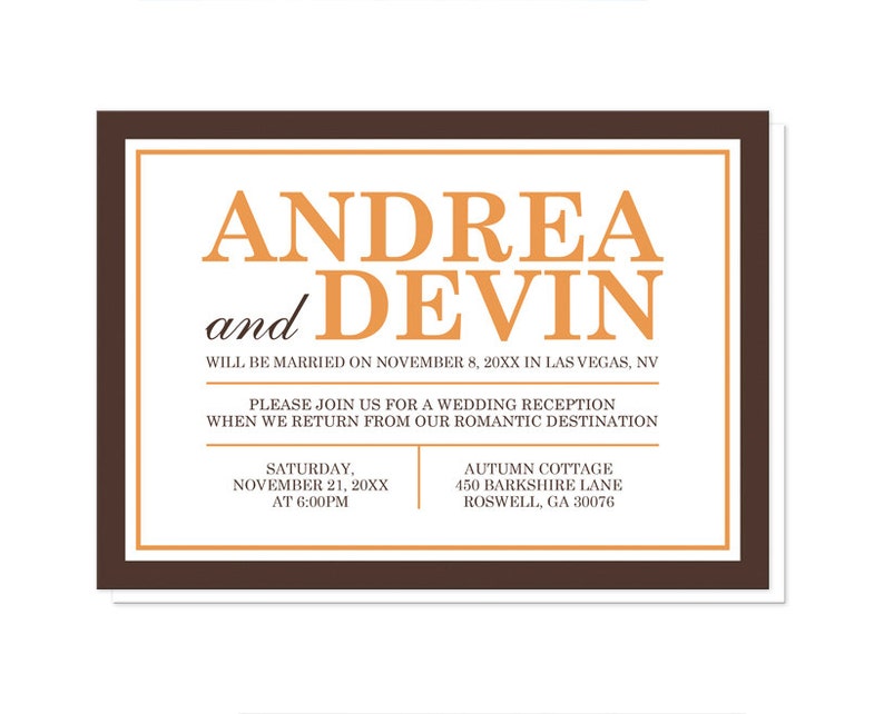 Brown Orange Autumn Reception Only Invitations and RSVP Post Wedding Reception Printed Invitations image 2