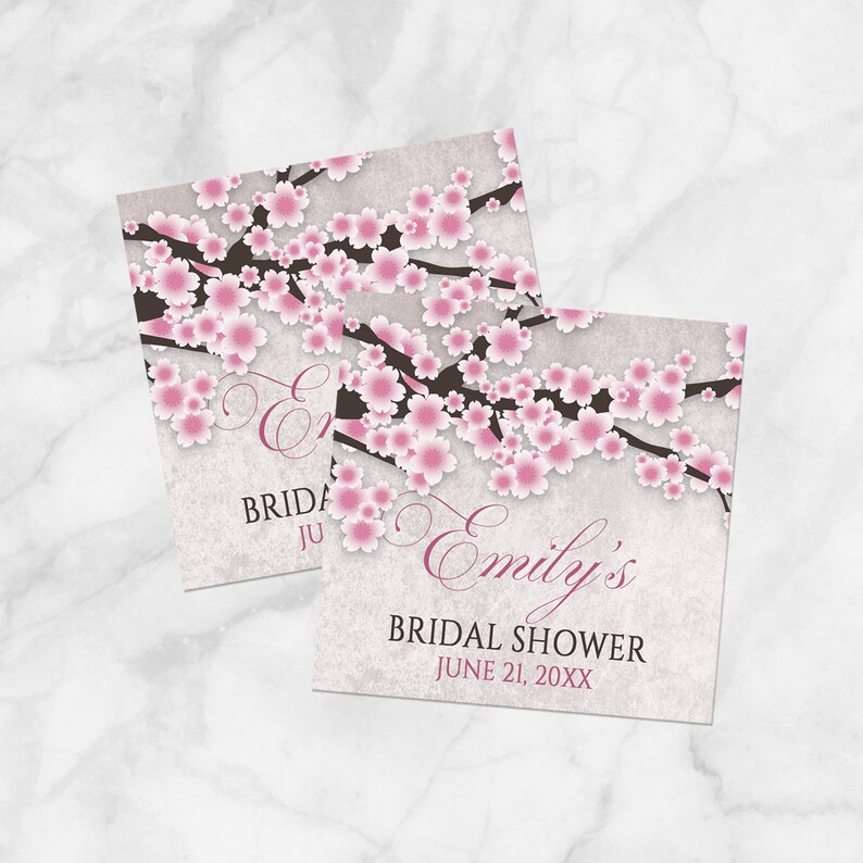 Cherry Blossom Favor Stickers, rustic pink, party bridal shower wedding Printed image 1