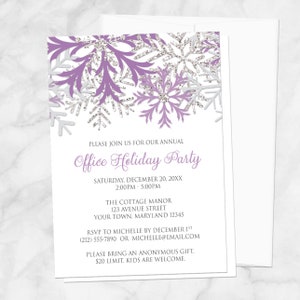 Purple Snowflake Holiday Party Invitations: Printed